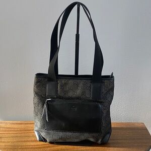 Gucci GG Black Denim Tote Bag w/Black Leather Trim and COA